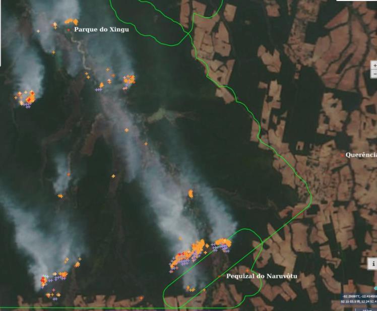 Figura 4.1 Distribuição de focos no Parque do Xingu no estado do Mato Grosso no dia 22 de agosto.