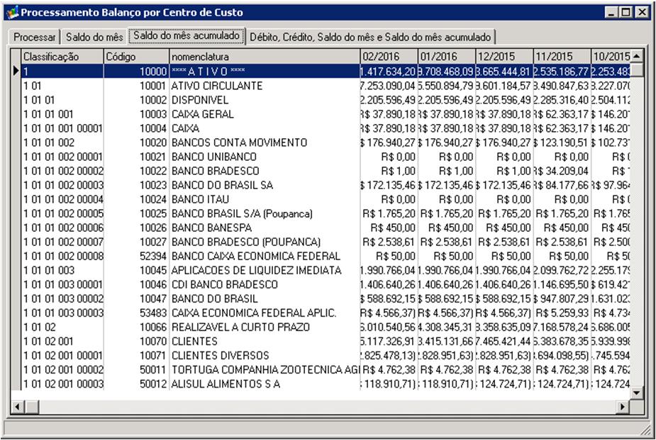 cada mês. Clique na pasta Saldo do Mês Acumulado.