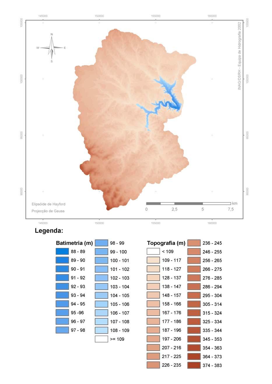 Figura 3.3 - Modelo Numérico do Terreno da bacia hidrográfica da albufeira de Campilhas.