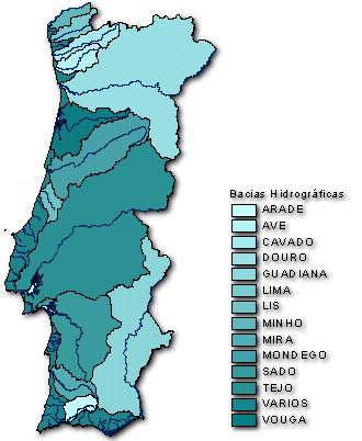 Nas Figuras seguintes apresentam se os principais rios e bacias hidrográficas do território continental.