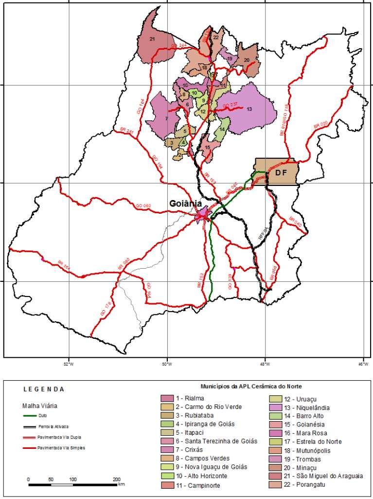 Mapa de situação do APL Cerâmica vermelha do Norte Goiano Necessidade de Levantamento / Mapeamento Geológico para Definição de Novas Jazidas de Argilas de Várzea e Sequeiro no Norte Goiano Resumo das