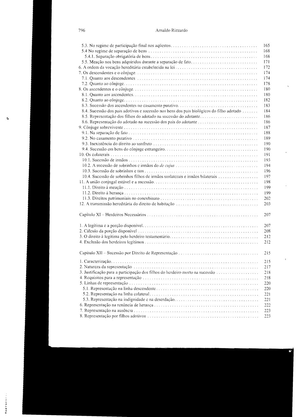 796 Amaldo Rizzardo 5.3, No regime de participação final nos aqüestos,,,.,,.,,,.,,.., 5A No regime de separação de bens, 5.4. L Separação obrigatória de bens,,...,,....,..,, ',,,.,, 5.