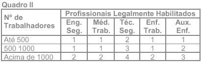 Nível superior: Engenheiro de segurança do trabalho, médico do trabalho, enfermeiro do