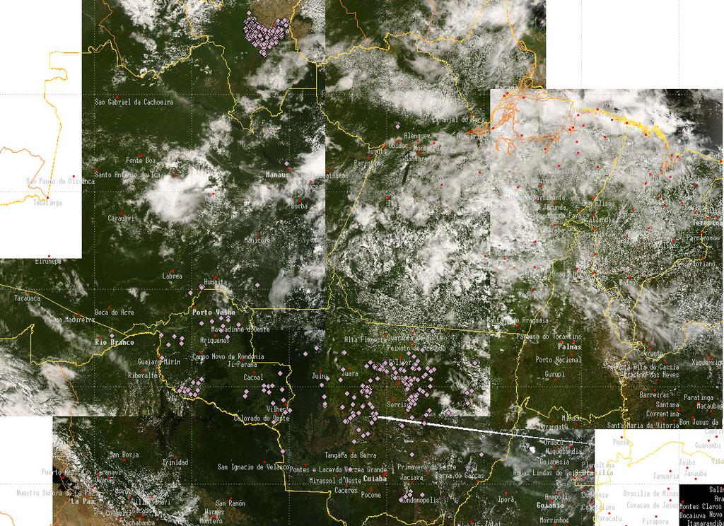 cninuçã Mic imgen MODIS mê e Abril/2008 u n DTR, pr viulizçã cberur e nuven e áre e ler.