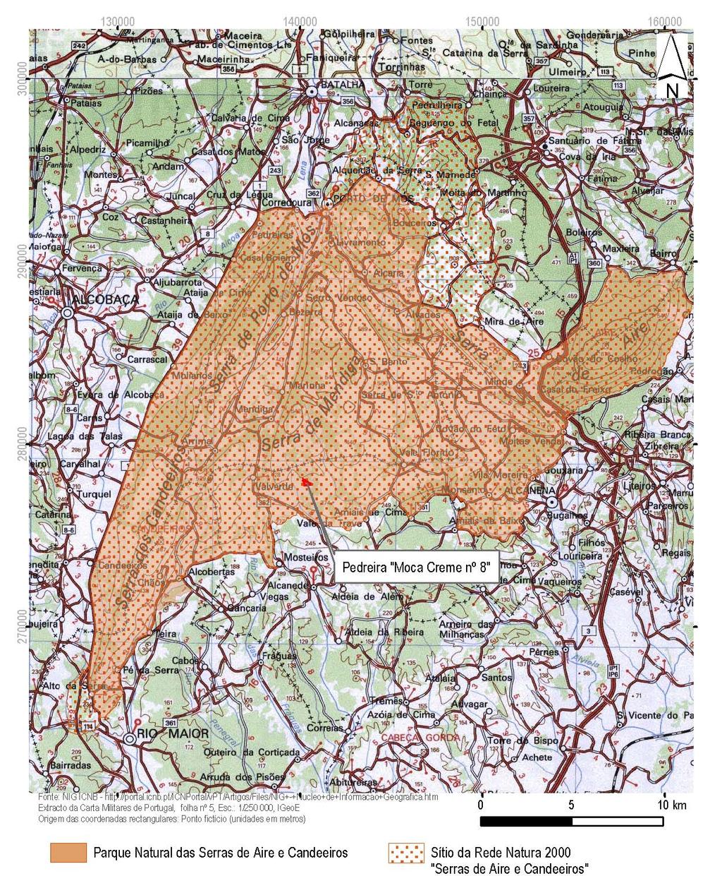Figura 2 Enquadramento da pedreira Moca Creme nº 8 relativamente ao PNSAC e ao
