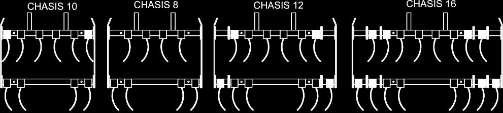 GRADE MODULAR modelo OKUFLEX-MOD Chassis central de: 10 discos 12 discos 14 discos 16 discos 10 discos: Largura do chassis 1,33 m., mais deflectores laterais, 1,35 m.