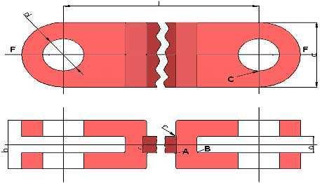 L=300 mm; r=,6 mm. A carga axial F varia de 33,5 kn a,5 kn e é aplicada através de pinos pelos furos.