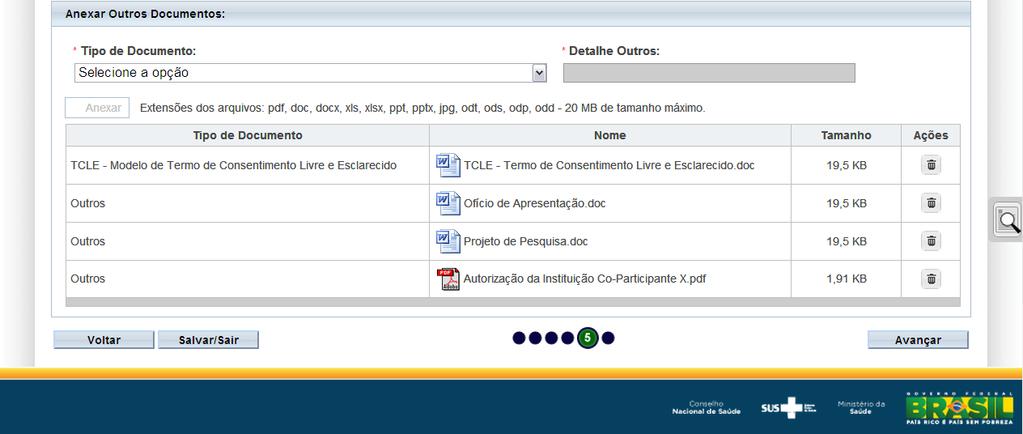 Após o cumprimento de todas as etapas para anexar a Autorização para realização da pesquisa o resultado