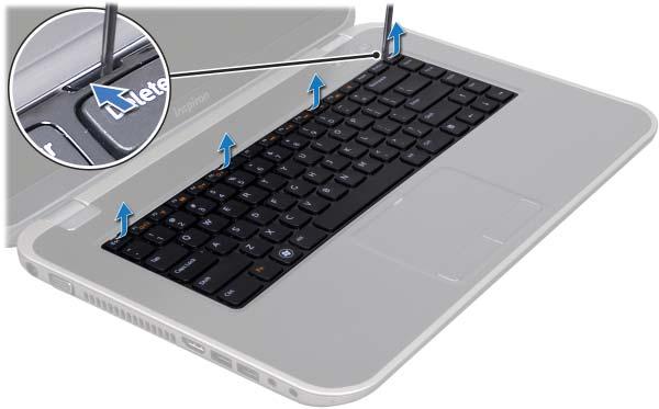 5 Teclado ADVERTÊNCIA: Antes de trabalhar na parte interna do seu computador, leia as instruções de segurança fornecidas com o computador e siga as instruções em Antes de começar na página 7.