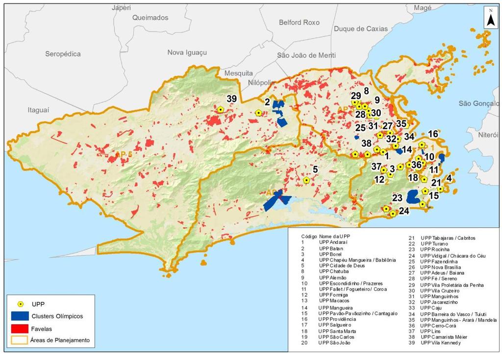 Figura 14 - Mapa de localização das UPPs formando um cinturão