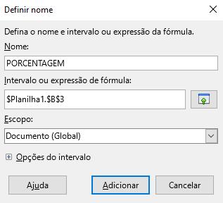 Agora vamos nomear a célula do percentual: 1.