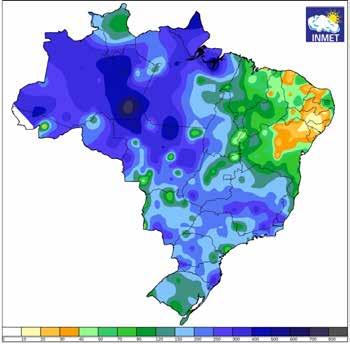norte de Minas Gerais, os volumes na faixa entre 90 e 200 mm resultaram em acumulados abaixo da média na maioria das localidades e as ocorrências de dias chuvosos se concentraram basicamente na
