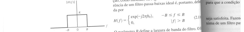 Passa-baixa ideal H(f) = { e j2πft 0, B f B 0, f > B h(t) = 2B