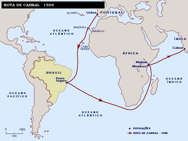 QUESTÃO 12 O mapa a seguir apresenta a rota usada por Cabral em sua viagem para a Índia em 1500. Disponível em: <http://1.bp.blogspot.