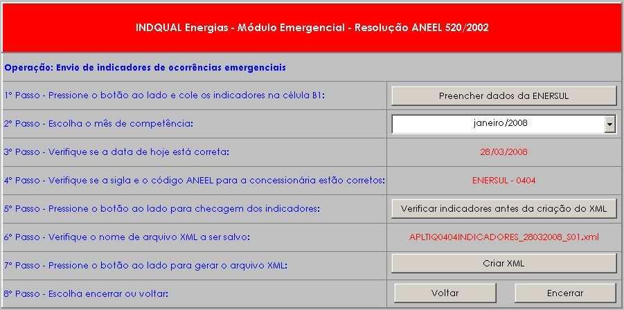 Figura 04 Módulo Emergencial O módulo conformidade está relacionado com a resolução ANEEL 505/2001.