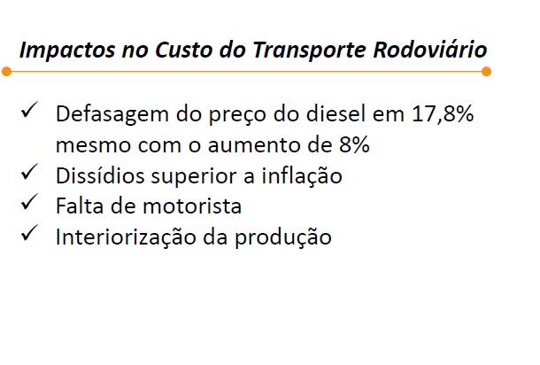 Frete Rodoviário insustentável à médio prazo Índices de custos do transporte