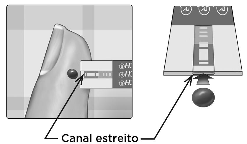 Testar 3 Aplicação da amostra Alinhe a tira reagente com a gota de