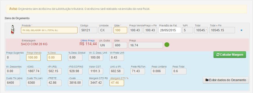 Processo de Vendas 04- Projeto/Orçamento Representante declaração o Orçamento, com opção dos modelos : Preço de