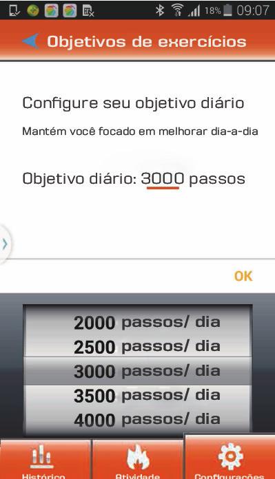 5. Insira o seu objetivo diário de exercícios Clique em Objetivo de Exercício para inserir os seus objetivos diários de