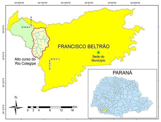 delimitada pelas seguintes coordenadas geográficas: 25º59 46" S a 26º05 41 S e 53º13 35 W a 53º17 28 W (Figura 01).