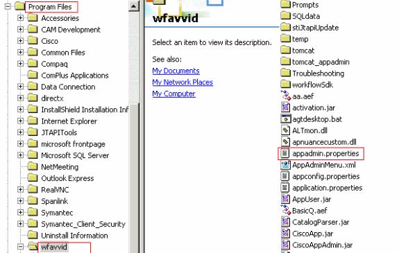 5. Edite o arquivo appadmin.properties com um processador de texto como o Bloco de Notas. 6. Ajuste a entrada de com.cisco.wf.