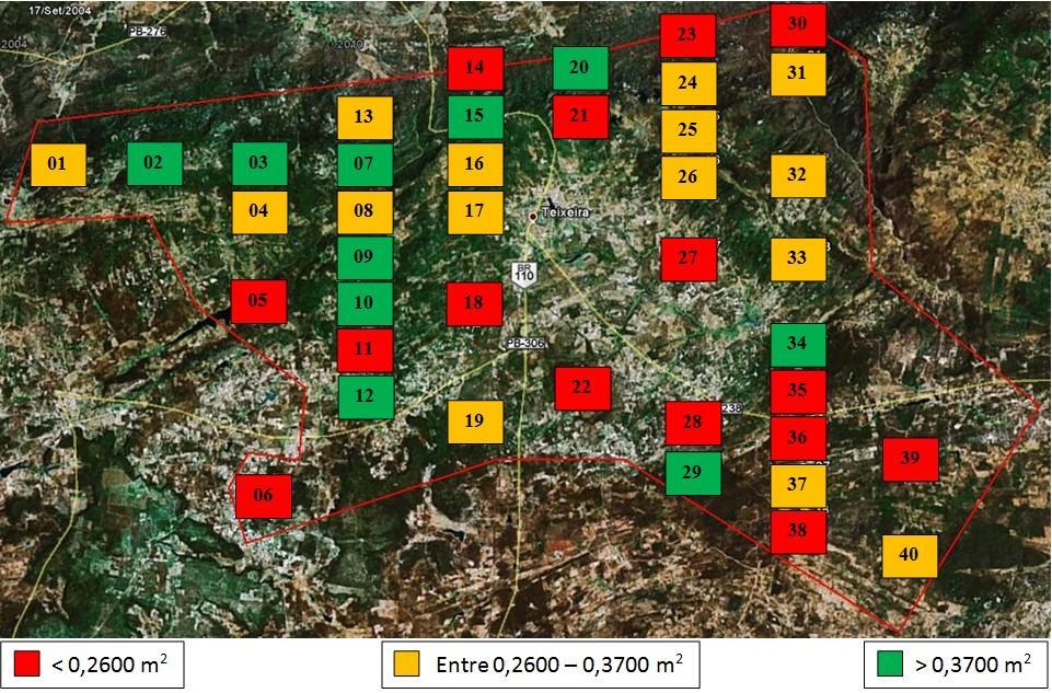 48 Figura 20: Parcelas que apresentaram os maiores valores de área basal, município de Teixeira-PB Figura
