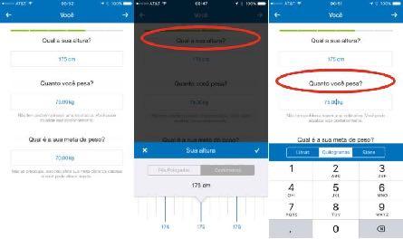 3. Preencha sua Altura, Peso e Meta de Peso; Preencha o campo da sua altura clicando no quadro branco em "Q
