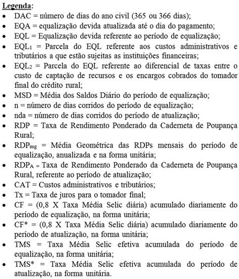 1º Observados os limites, as normas e as demais condições estabelecidas pelo Conselho Monetário Nacional - CMN e por esta Portaria, fica autorizado o pagamento de equalização de taxas de juros sobre