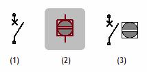 Figura 4 - Exemplo dos três modos de visualização de um disjuntor: (1) Circuito, (2) Consola e (3) Circuito + Consola. 1.