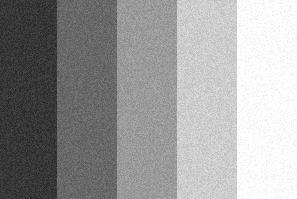 A figura 3.5 compara o efeito de ruído aditivo sobre uma imagem transmitida com = 1 e com = 2,2. Pode-se observar que o efeito do ruído na parte escura da imagem é muito menor no caso de = 2,2.