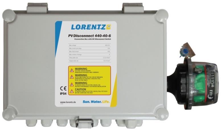 V1140211 PV Disconnect 440-40-6 Connection box with DC Disconnect Switch and optional lightning surge protection ORDER INFORMATION Item no.: 19-000136 product name: PV Disconnect 440-40-6 Item no.