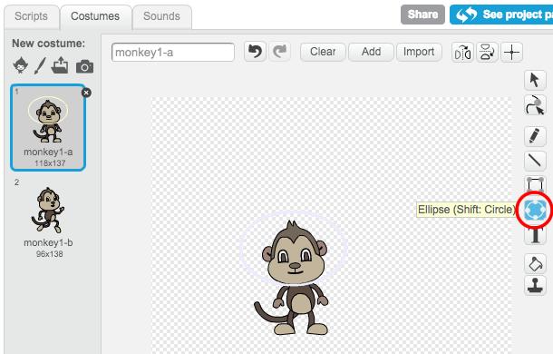 Podes usar este bloco para resolver o problema da animação: Guarda o teu projeto Etapa 3: Macaco flutuante Vamos adicionar um macaco, na animação, que se
