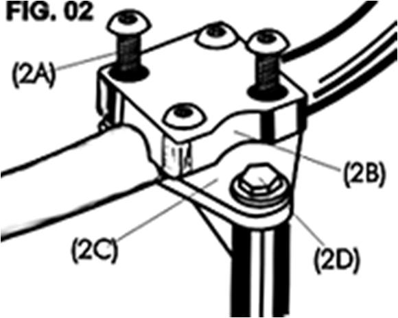 Guidão BMX: Utilizando chave allen, 5 mm, retire os 4 parafusos (2A)(Fig. 2) do tampo superior (2B) do suporte do guidão.