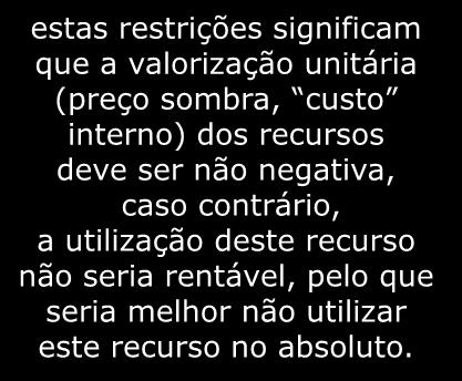 Restrições Duais de Não Negatividade. Interpretação Económica.