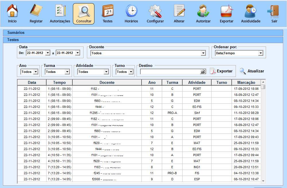 Figura 14 - SUMÁRIOS/Consultar. Nova opção para exportar testes. Figura 15 - SUMÁRIOS/Consultar.