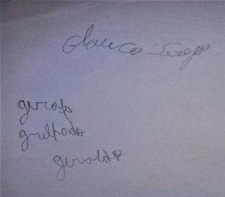 Nessa proposta, Glauco imediatamente escreveu seu nome completo e em seguida as palavras com a inicial do