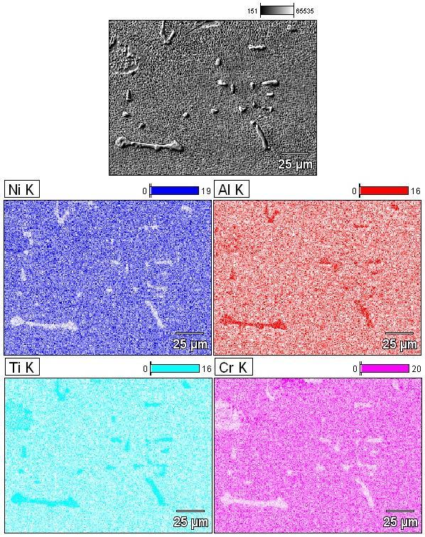 26 Mapa de composição química da liga GTD-111 envelhecida por 250 horas em 1000 C.