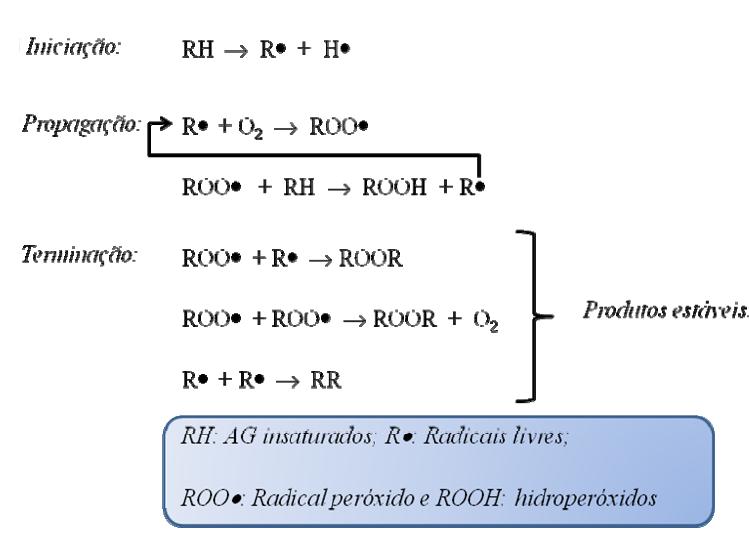 24 Figura 2 podemos verificar um esquema para exemplificar como ocorre a autooxidação da amostra. Figura 2. Mecanismo geral da oxidação de um ácido graxo Fonte: NOGUEIRA, 2011. 1.5.