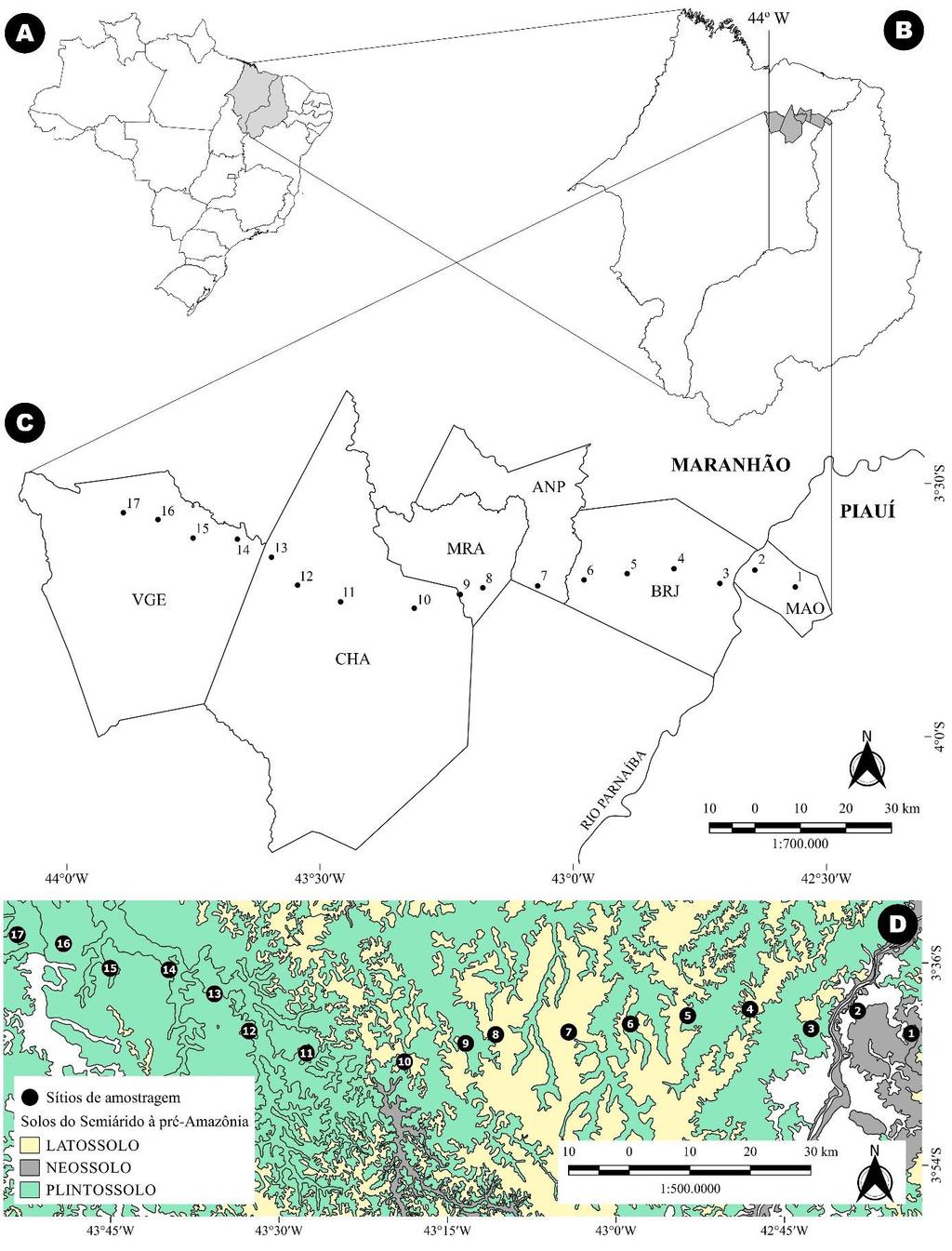 Figura 1 Área de estudo localizada do Semiárido à pré-amazônia.