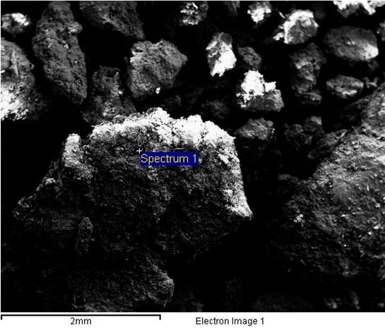 Contagens (u. a.) 89 Figura 84: Micrografia do resíduo da amostra solubilizada a 1000 C, com destaque a região analisada pelo EDS.