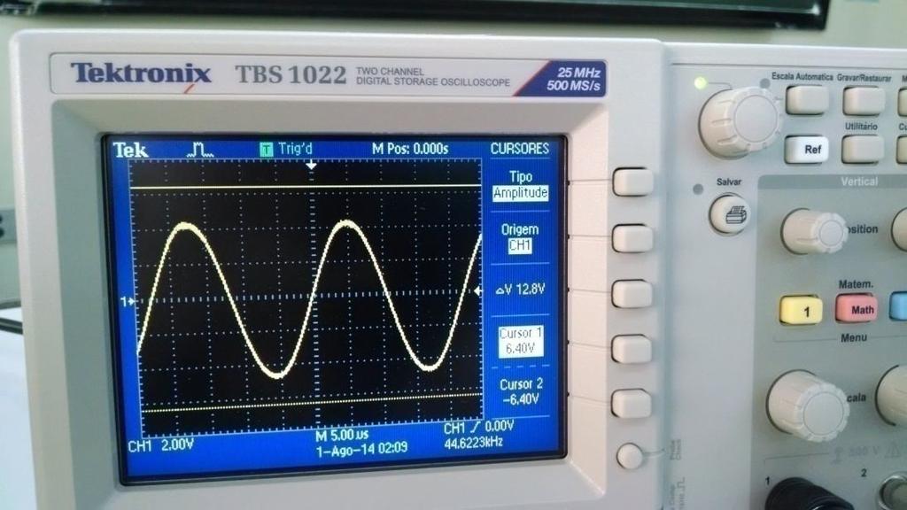 1-Monte o circuito com um resistor e o gerador de função, e conecte o canal 1 do osciloscópio ao circuito como mostra a Fig.6; 2-Selecione a forma de onda senoidal no gerador de função (veja item 1.