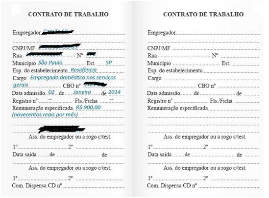 2) Última página do Contrato de Trabalho assinada e a próxima página em branco para quem já