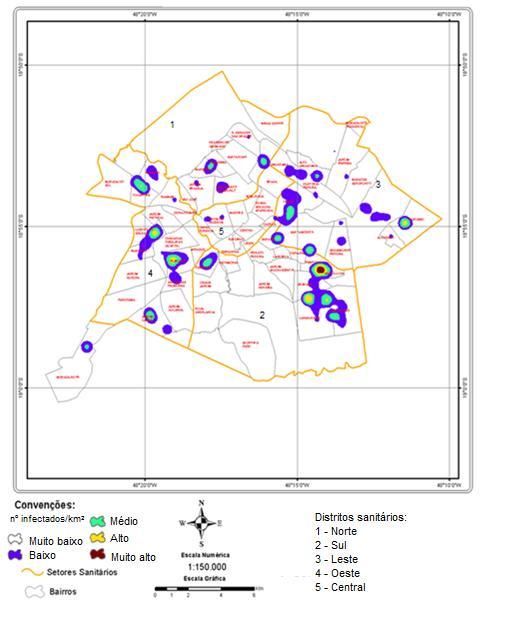 54 observou-se um maior número de infectados por Km 2, definindo um cluster no SSS, atingindo os bairros Pampulha e Santa Luzia (Figura 11).