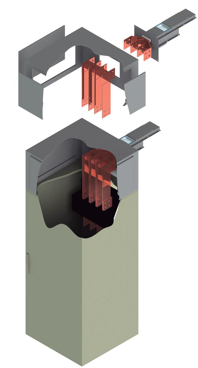 Las barras de conexión al tablero son usadas para conectar los conductores de la línea eléctrica prefabricada MBA a las del tablero.