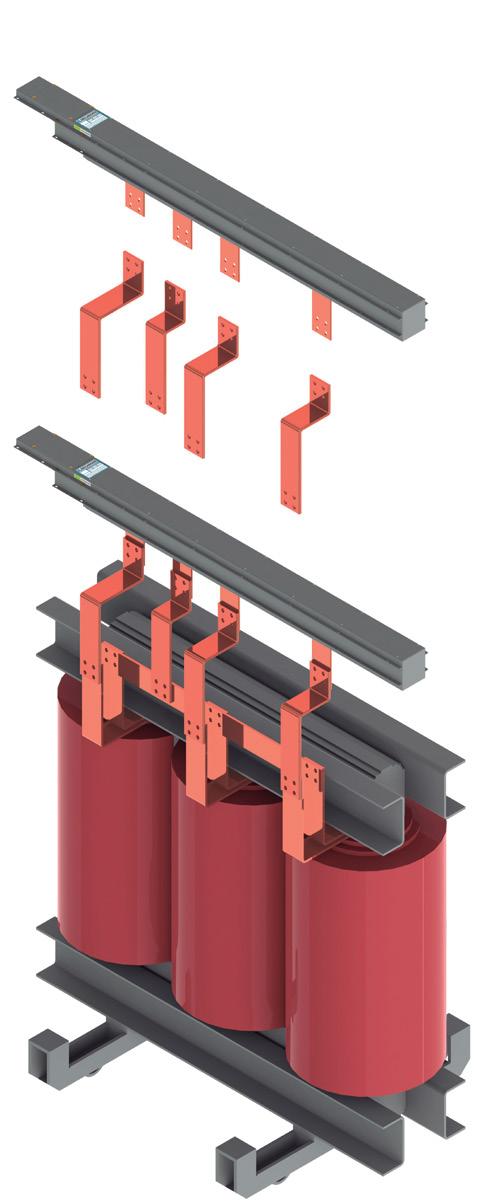 de conexão rígida. Sistema de linhas elétricas pré-fabricadas instalado na posição horizontal: Utilizar barras de conexão flexível.