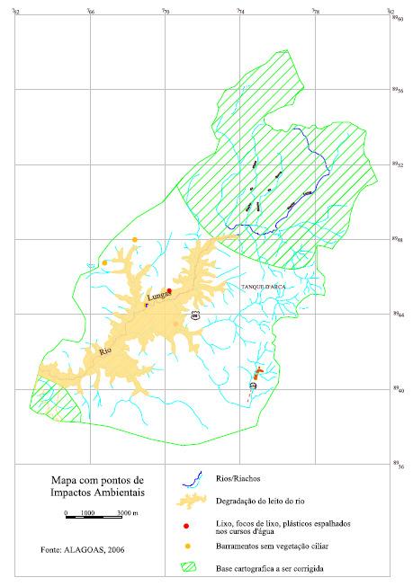 O riacho Lunga pode ser caracterizado como uma drenagem dendrítica (Mapa), pois seu desenvolvimento ao longo do seu curso apresenta aspectos semelhantes a uma árvore,