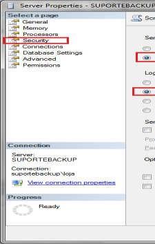 Essa configuração é feita no SQL Server