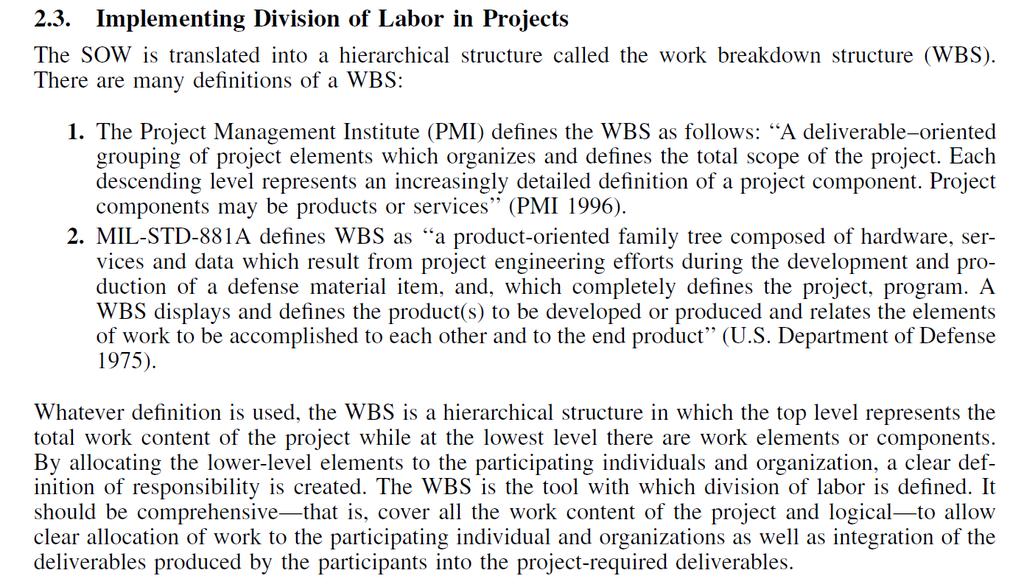 1. Processos de Gerenciamento de Projetos. 2. Inicialização do Projeto - Estrutura da Divisão de Trabalho. - Necessidade de uma EDT.