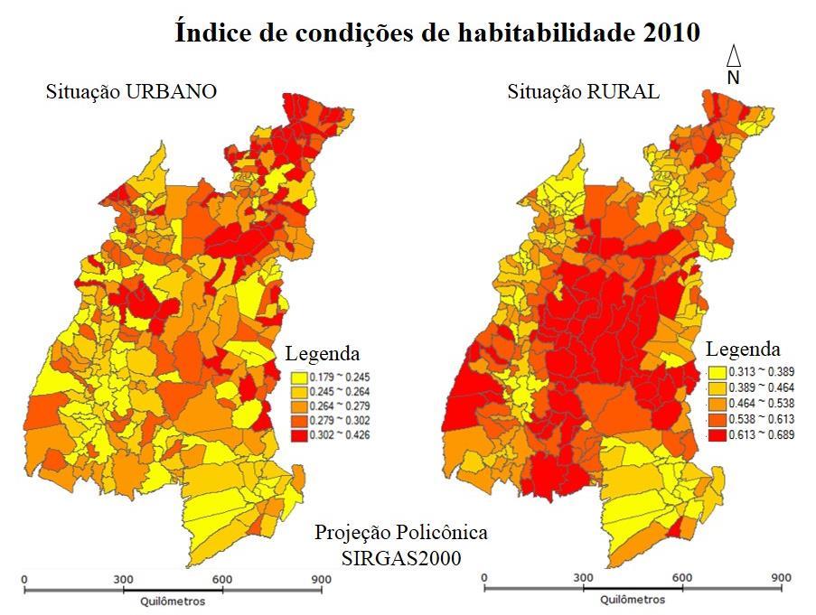 2010, identifica-se uma concentração dos domicílios com menos acesso à infraestrutura e à bens duráveis localizados na região central do MAOPIBA (Figura 4). Figura 4.