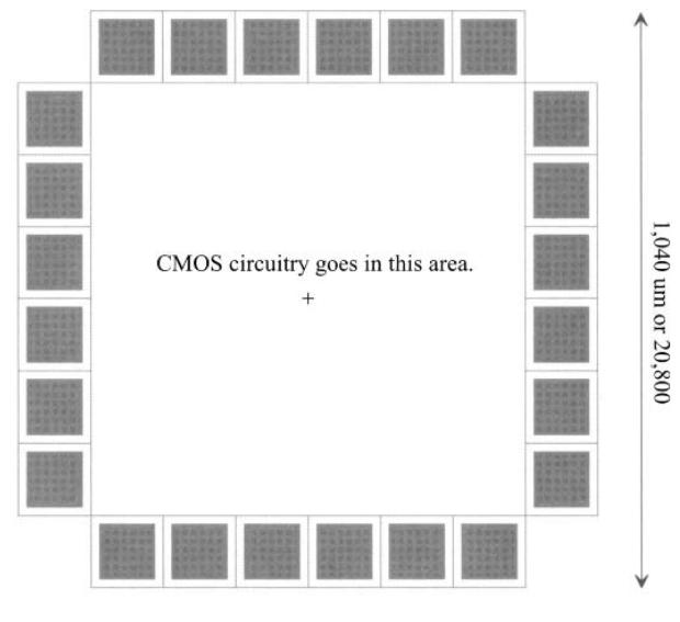 Exemplos de leiaute Processo de 50 nm com dois metais leiaute de pad Desejado: Tamanho do chip de 1 mm com o bonding